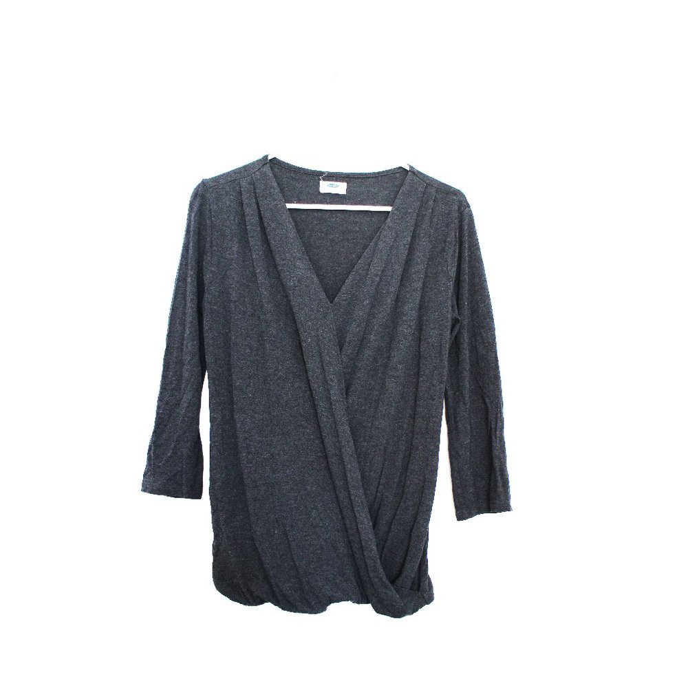 Old Navy Dark Gray 3/4 Sleeve Wrap Top Size M